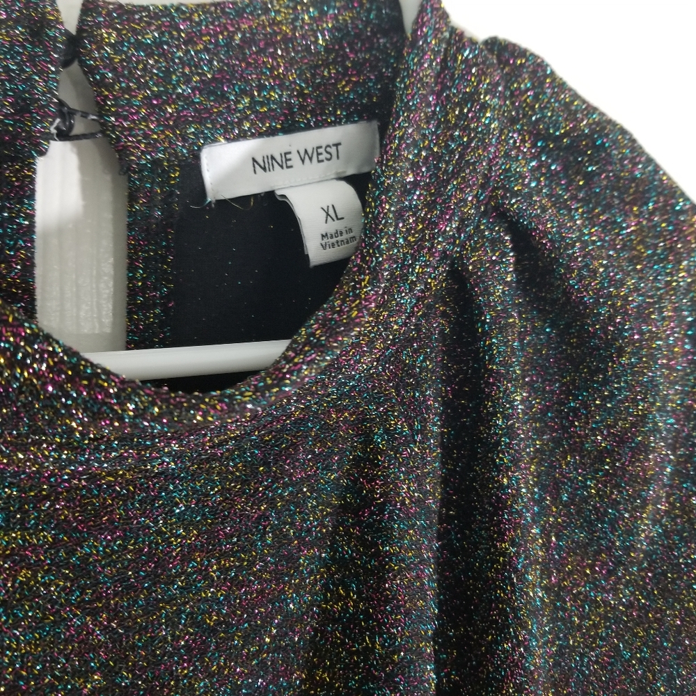 Nine West Sleeveless Wide-Leg Black W/ Sparkle Women's XL Jumpsuit Tie Waist - Picture 3 of 7
